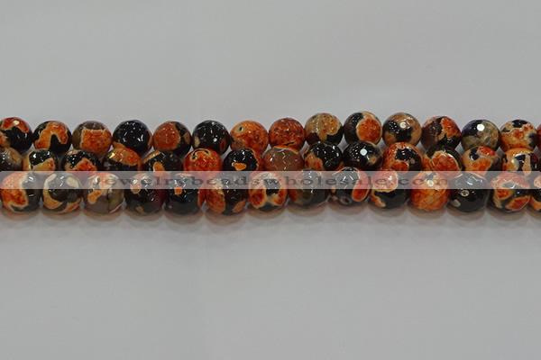 CAG9459 15.5 inches 12mm faceted round fire crackle agate beads