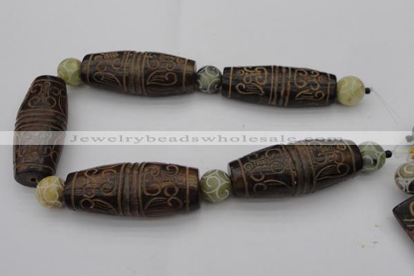 CAL05 14.5 inches 25*60mm carved drum agalmatolite beads