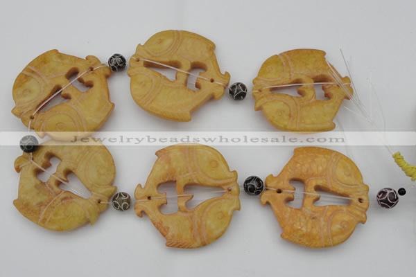 CAL29 14.5 inches 54*56mm carved fish agalmatolite beads
