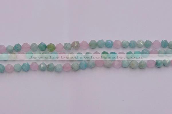 CAM1441 15.5 inches 6mm faceted nuggets amazonite & rose quartz beads