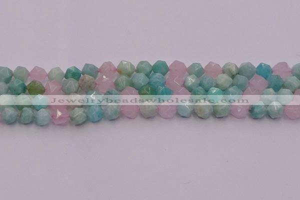 CAM1443 15.5 inches 10mm faceted nuggets amazonite & rose quartz beads