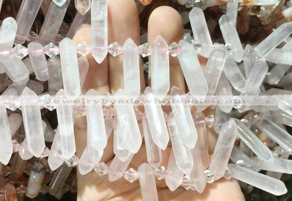 CBBS106 Top drilled 6*20mm - 8*30mm hexahedral prism rose quartz beads