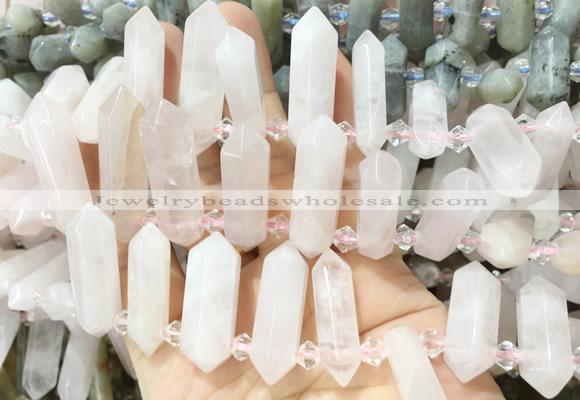 CBBS118 Top drilled 6*20mm - 11*35mm hexahedral prism rose quartz beads
