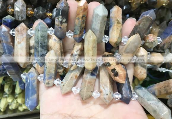 CBBS125 Top drilled 6*20mm - 11*35mm hexahedral prism sodalite beads