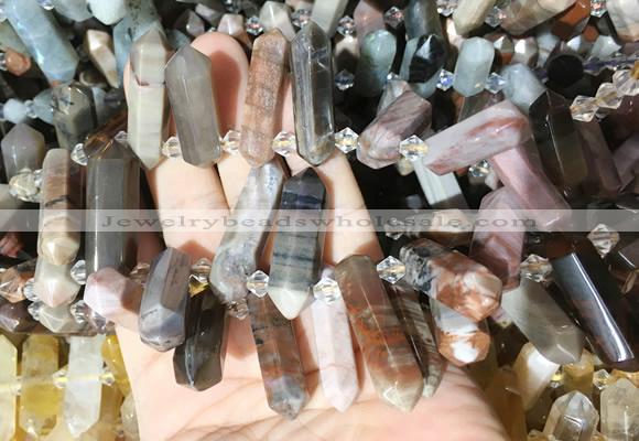 CBBS128 Top drilled 6*20mm - 11*35mm hexahedral prism wooden jasper beads