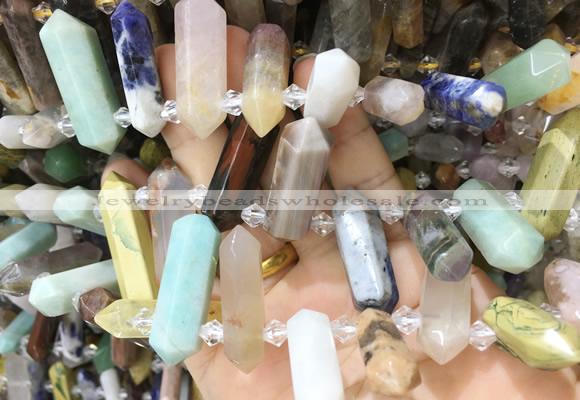 CBBS130 Top drilled 6*20mm - 11*35mm hexahedral prism colorful gemstone beads