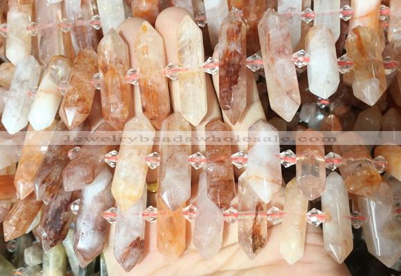 CBBS133 Centre drilled 6*20mm - 11*35mm hexahedral prism red gum flower crystal beads