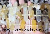 CBBS134 Centre drilled 6*20mm - 11*35mm hexahedral prism yellow gum flower crystal beads