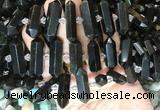 CBBS136 Centre drilled 6*20mm - 11*35mm hexahedral prism golden obsidian beads