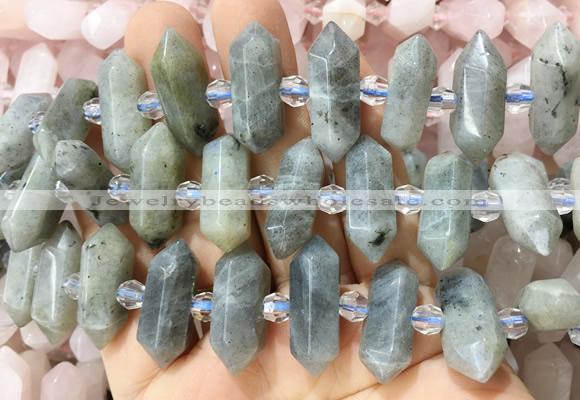 CBBS142 Centre drilled 6*20mm - 11*35mm hexahedral prism labradorite beads