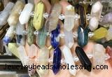 CBBS146 Centre drilled 6*20mm - 11*35mm hexahedral prism colorful gemstone beads