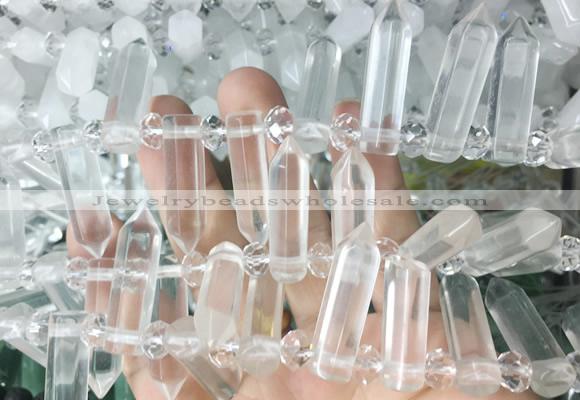 CBBS163 Top drilled 8*28mm - 9*30mm hexahedral prism white crystal beads