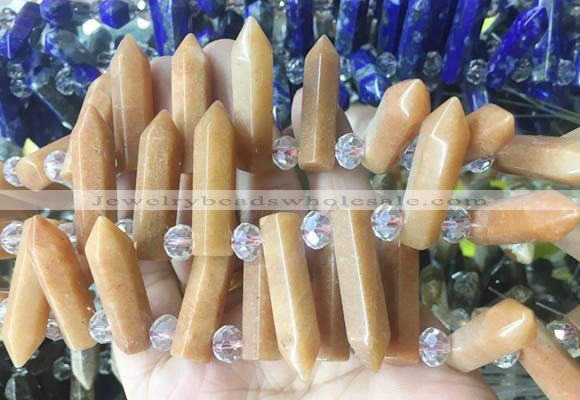 CBBS166 Top drilled 8*28mm - 9*30mm hexahedral prism red aventurine beads