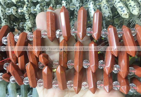 CBBS172 Top drilled 8*28mm - 9*30mm hexahedral prism red jasper beads