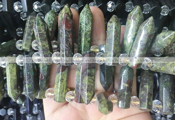 CBBS175 Top drilled 8*28mm - 9*30mm hexahedral prism dragon blood jasper beads
