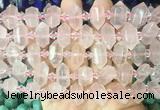 CBBS192 Centre drilled 7*16mm - 11*25mm hexahedral prism rose quartz beads wholesale