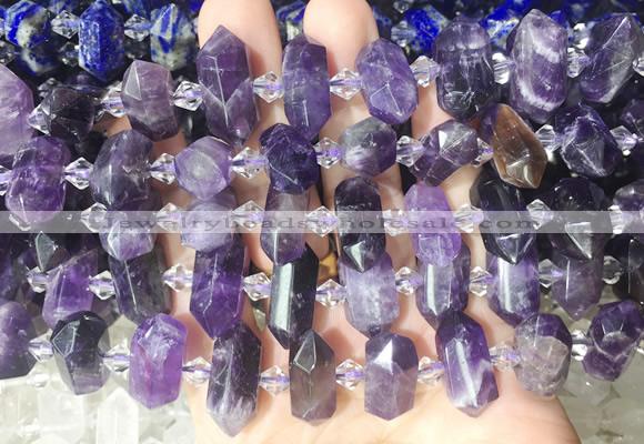 CBBS193 Centre drilled 7*16mm - 11*25mm hexahedral prism amethyst beads wholesale
