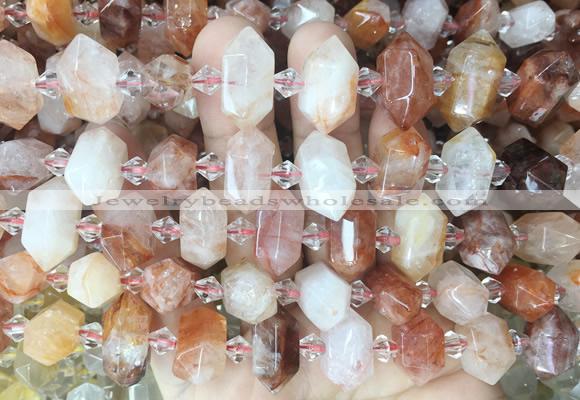 CBBS197 Centre drilled 7*16mm - 11*25mm hexahedral prism red gum flower crystal beads