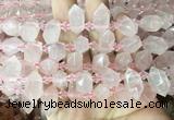 CBBS208 Top drilled 7*16mm - 11*25mm hexahedral prism rose quartz beads wholesale