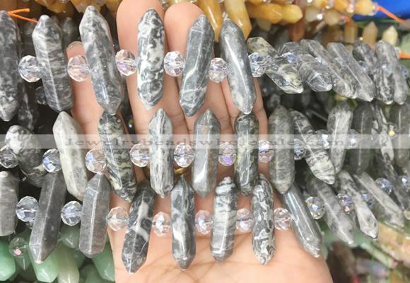 CBBS74 15 inches 8*30mm - 9*33mm hexahedral prism grey picture jasper beads