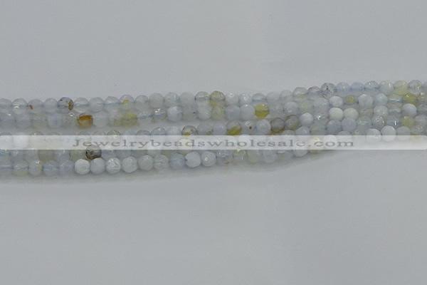 CBC461 15.5 inches 4mm faceted round blue chalcedony gemstone beads