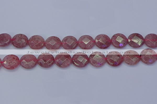 CBQ462 15.5 inches 16mm faceted coin strawberry quartz beads