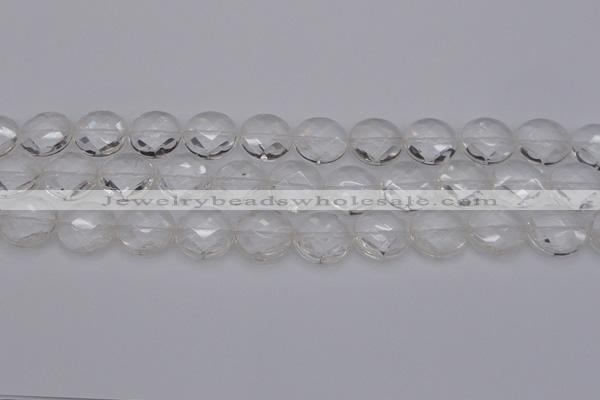 CCC507 15.5 inches 18mm faceted coin natural white crystal beads