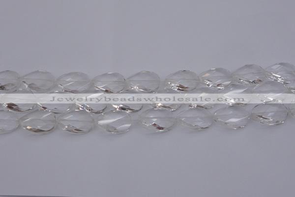CCC520 15.5 inches 15*20mm twisted & faceted oval white crystal beads