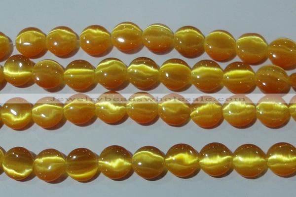 CCT571 15 inches 14mm flat round cats eye beads wholesale