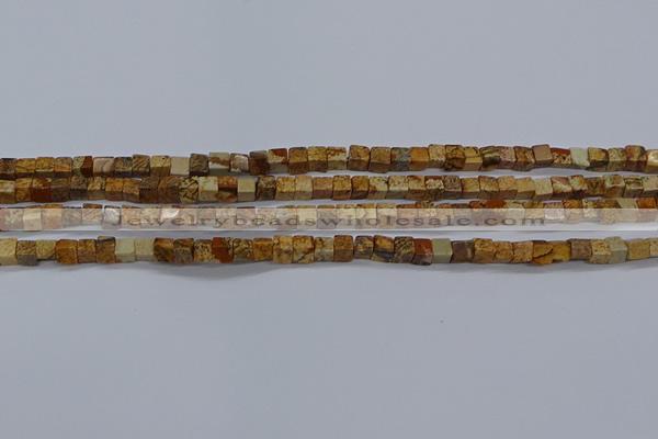 CCU309 15.5 inches 4*4mm cube picture jasper beads wholesale