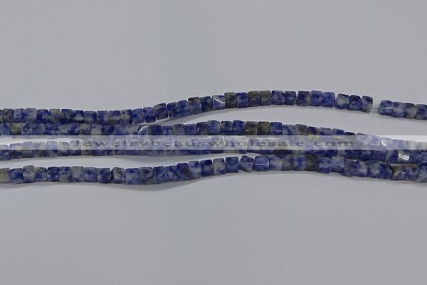 CCU313 15.5 inches 4*4mm cube blue spot stone beads wholesale