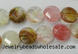 CCY410 15.5 inches 12mm faceted coin volcano cherry quartz beads