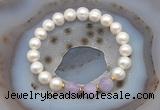 CFB1002 9mm - 10mm potato white freshwater pearl & lavender amethyst stretchy bracelet
