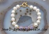 CFB1005 Hand-knotted 9mm - 10mm potato white freshwater pearl & lavender amethyst bracelet