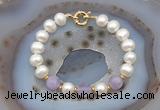 CFB1006 Hand-knotted 9mm - 10mm potato white freshwater pearl & lavender amethyst bracelet