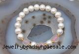 CFB1008 9mm - 10mm potato white freshwater pearl & rose quartz stretchy bracelet