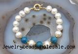 CFB1012 Hand-knotted 9mm - 10mm potato white freshwater pearl & apatite bracelet