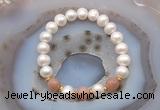 CFB1023 9mm - 10mm potato white freshwater pearl & moonstone stretchy bracelet