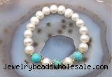 CFB1029 9mm - 10mm potato white freshwater pearl & blue sea sediment jasper stretchy bracelet