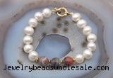 CFB1032 Hand-knotted 9mm - 10mm potato white freshwater pearl & botswana agate bracelet