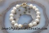 CFB1035 Hand-knotted 9mm - 10mm potato white freshwater pearl & grey agate bracelet