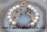 CFB1051 Hand-knotted 9mm - 10mm potato white freshwater pearl & dogtooth amethyst bracelet