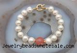 CFB1055 Hand-knotted 9mm - 10mm potato white freshwater pearl & cherry quartz bracelet