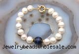 CFB1072 Hand-knotted 9mm - 10mm potato white freshwater pearl & blue tiger eye bracelet