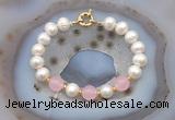 CFB1082 Hand-knotted 9mm - 10mm potato white freshwater pearl & candy jade bracelet