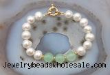 CFB1091 Hand-knotted 9mm - 10mm potato white freshwater pearl & candy jade bracelet
