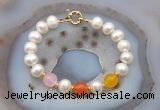 CFB1094 Hand-knotted 9mm - 10mm potato white freshwater pearl & colorful candy jade bracelet