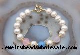 CFB1095 Hand-knotted 9mm - 10mm potato white freshwater pearl & colorful candy jade bracelet