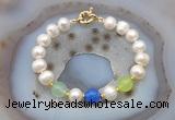 CFB1096 Hand-knotted 9mm - 10mm potato white freshwater pearl & colorful candy jade bracelet