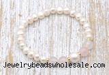 CFB600 6-7mm potato white freshwater pearl & rose quartz stretchy bracelet